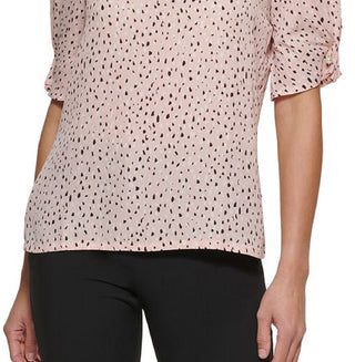 DKNY Women's Printed Elbow Sleeve Blouse Pink Size X-Large