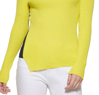 DKNY Women's Contrast Shoulder Sweater Yellow Size Large