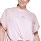 DKNY Women's Knot Front Metallic Logo T-Shirt Pink Size 1X