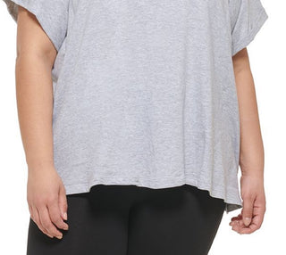 DKNY Women's Knot Front Metallic Logo T-Shirt Gray Size 2X