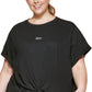 DKNY Women's Knot Front Metallic Logo T-Shirt Black Size 2X