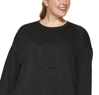 DKNY Women's Embossed Medallion Sweatshirt Black Size 3X