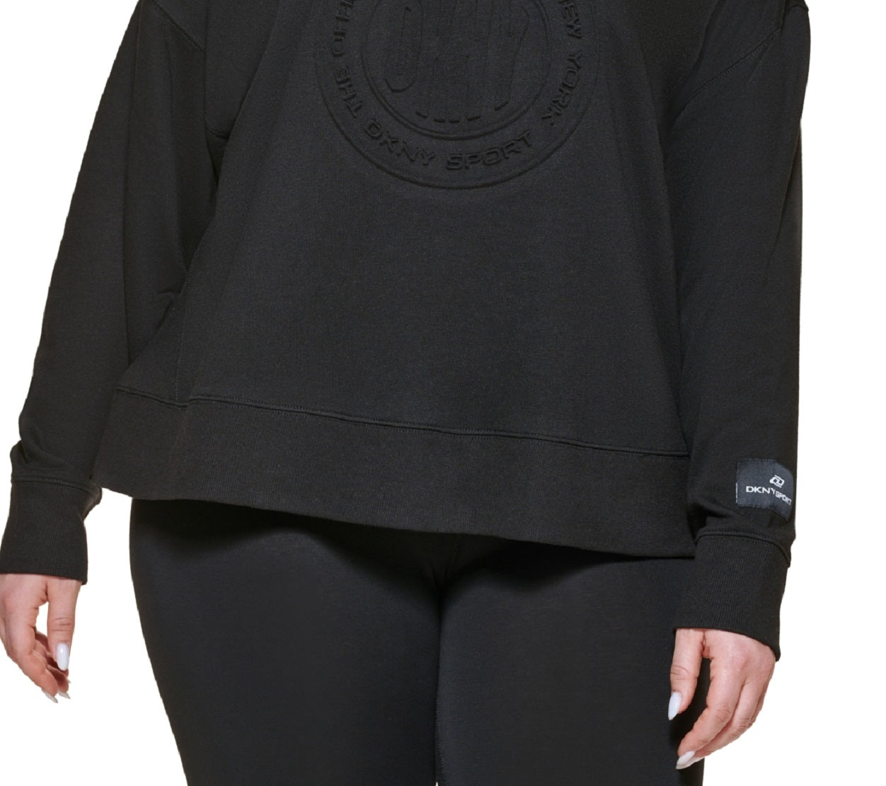 DKNY Women's Embossed Medallion Sweatshirt Black Size 3X