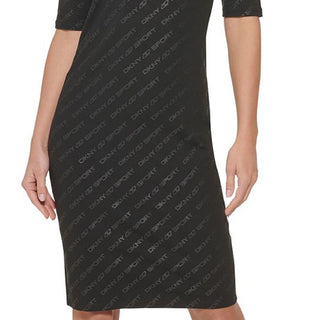 DKNY Women's Icon Logo Print Dress Black Size X-Large
