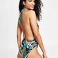 Vince Camuto Women's Halter Plunge Neck Swimsuit Swimsuit Black Size 10