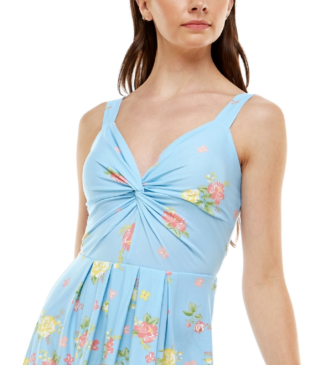Planet Gold Junior's Floral Print Fit & Flare Dress Blue Size Large