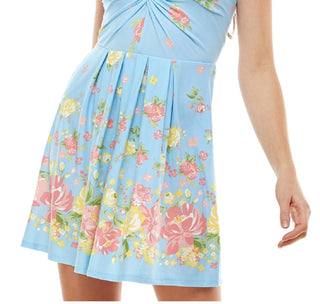 Planet Gold Junior's Floral Print Fit & Flare Dress Blue Size Large