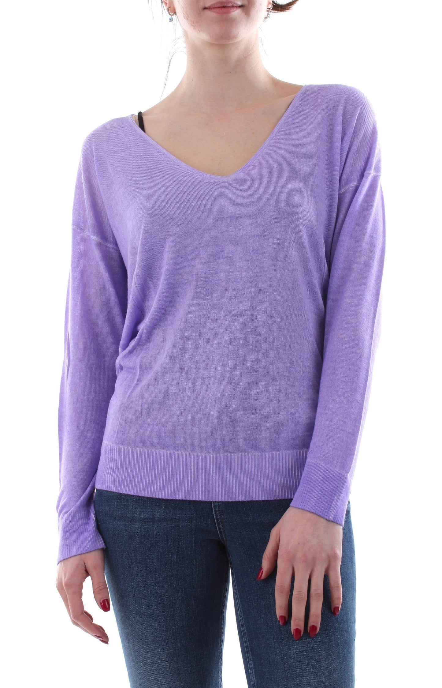 GUESS Women's Dropped Shoulder V Neck Ribbed Sweater Purple Size X-Large