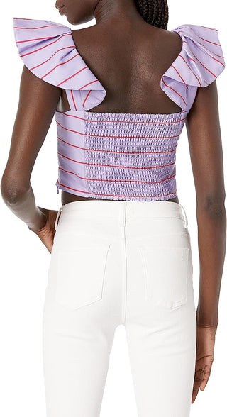 GUESS Women's Nami Flutter Sleeve Top Purple Size Large