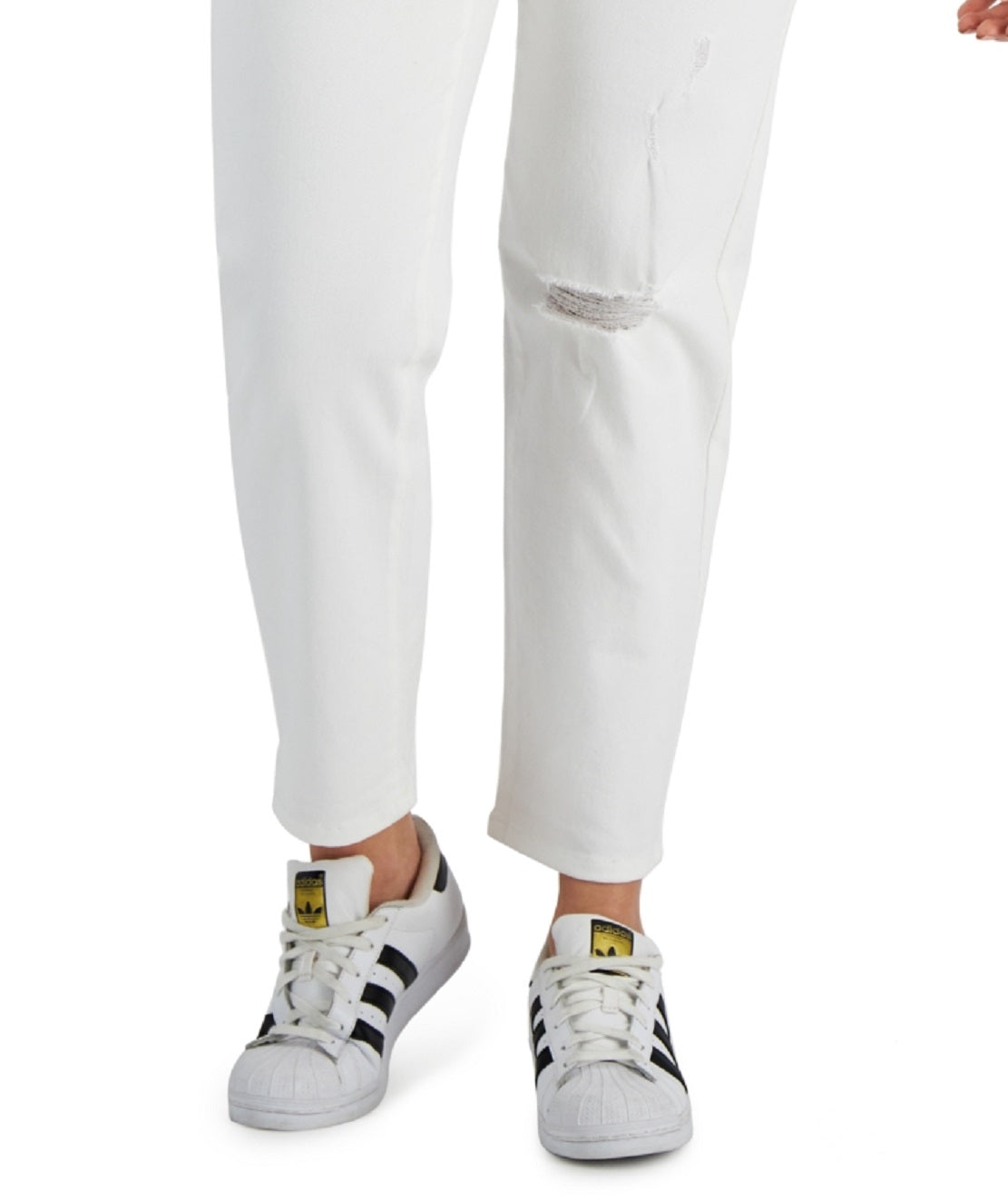Style & Co Women's Destructed Straight Leg Mom Jeans White Size 14
