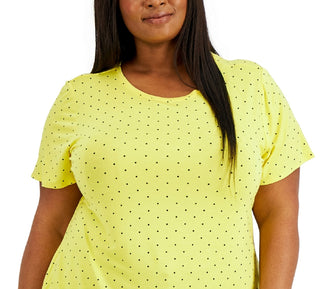 Alfani Women's Dot Print Top Yellow Size 2X