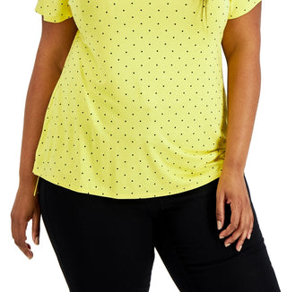Alfani Women's Dot Print Top Yellow Size 2X