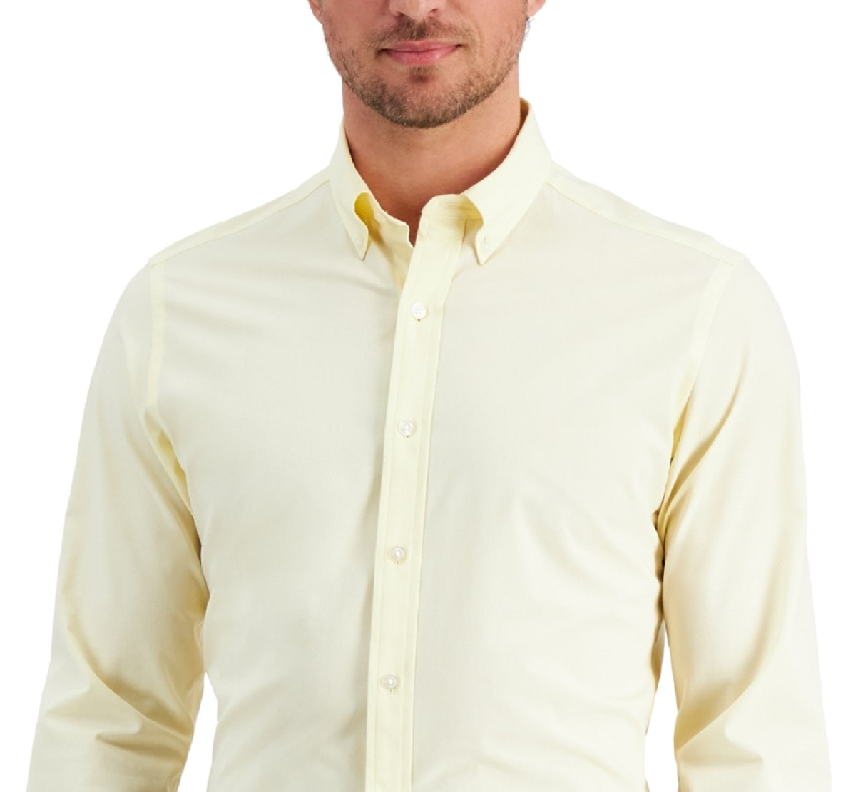 Club Room Men's Slim Fit 4 Way Stretch Solid Dress Shirt Yellow Size Large