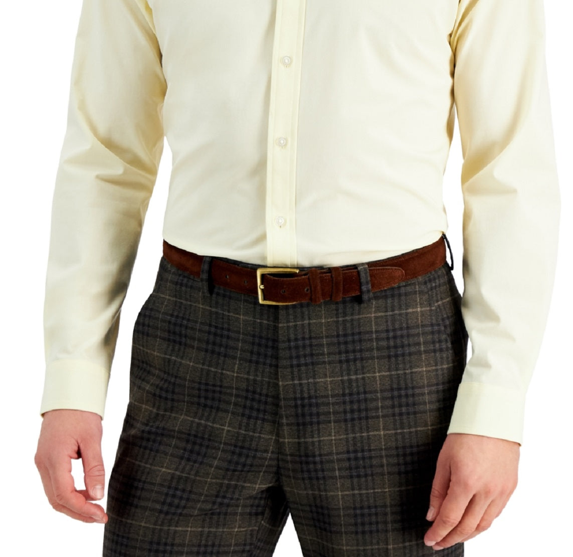 Club Room Men's Slim Fit 4 Way Stretch Solid Dress Shirt Yellow Size Large