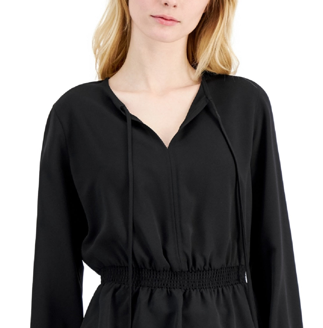 Alfani Women's Smocked Peplum Top Black Size Medium