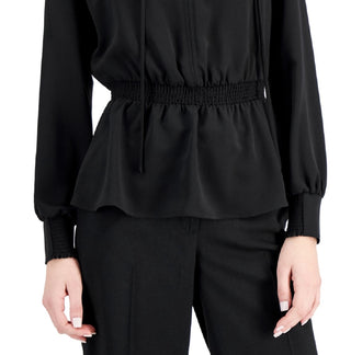 Alfani Women's Smocked Peplum Top Black Size Medium