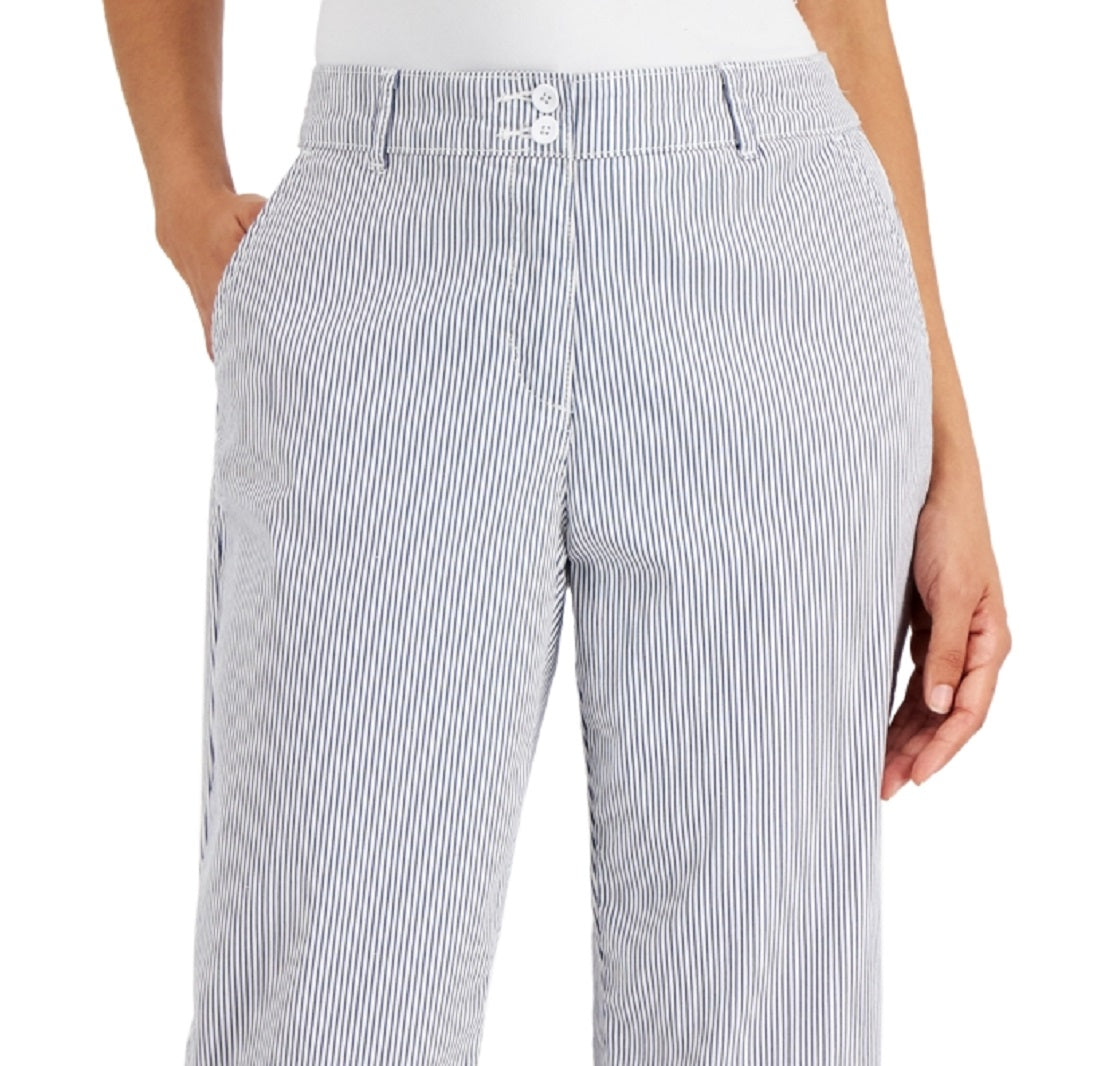 Karen Scott Women's Corded Striped Capri Pants Blue Size 16 Petite