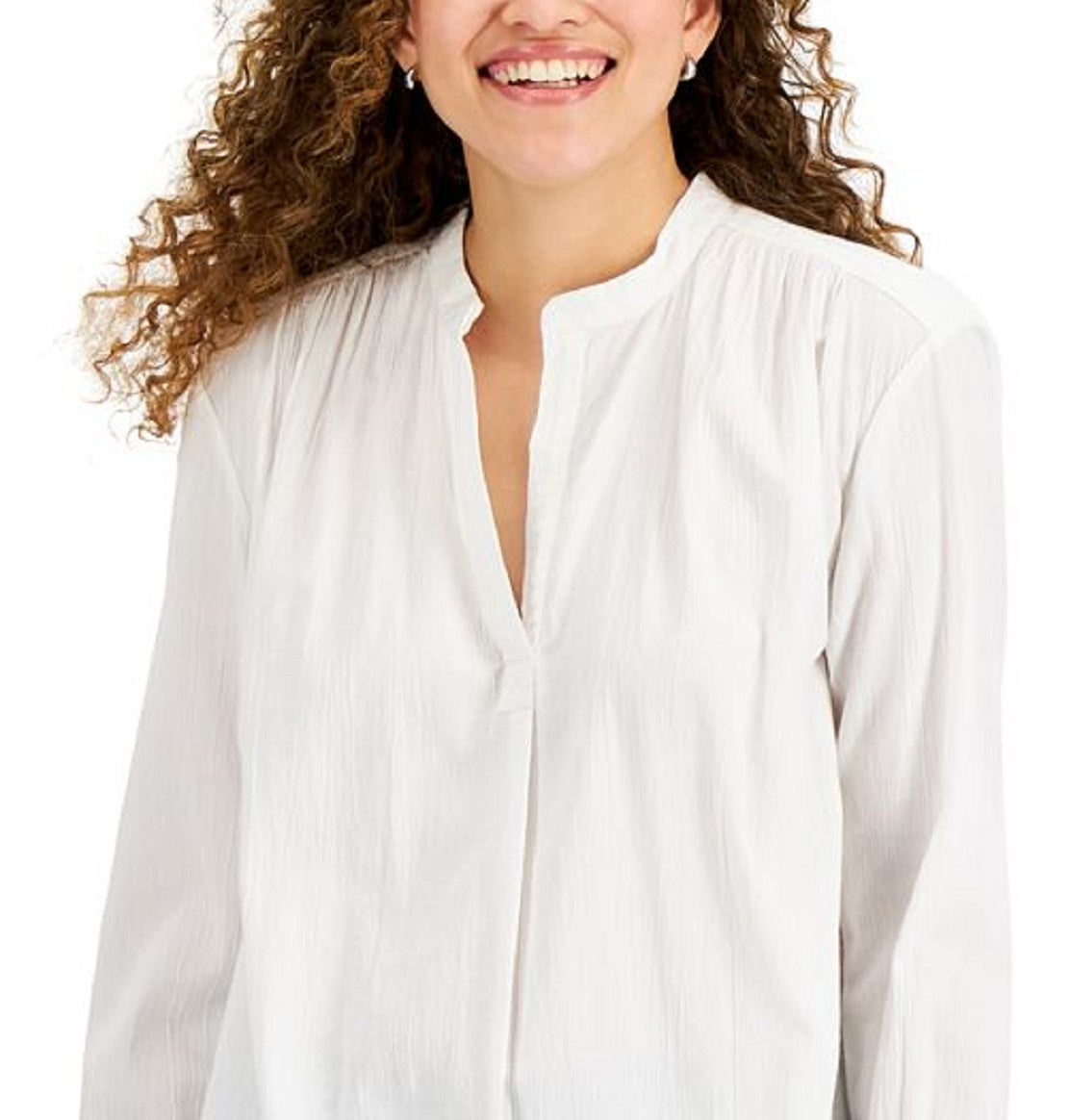 Style & Co Women's Split Neck Popover Blouse White Size X-Large