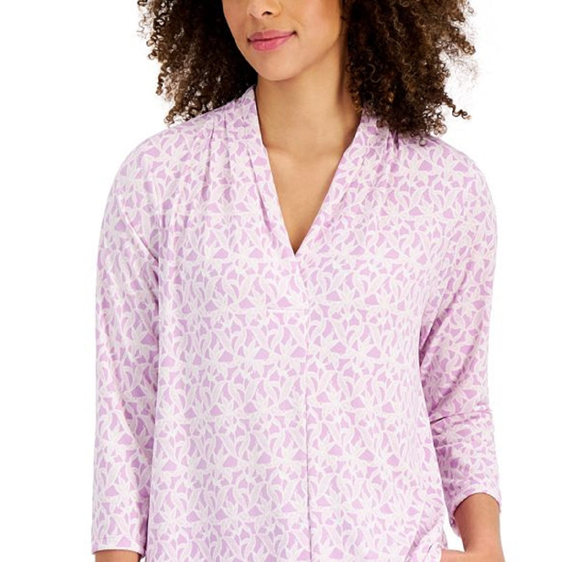 Charter Club Women's Lace Print 3/4 Sleeve Top Purple Size X-Large