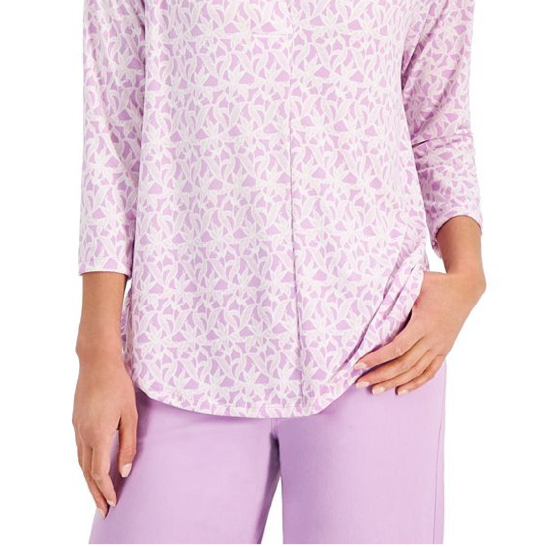 Charter Club Women's Lace Print 3/4 Sleeve Top Purple Size X-Large