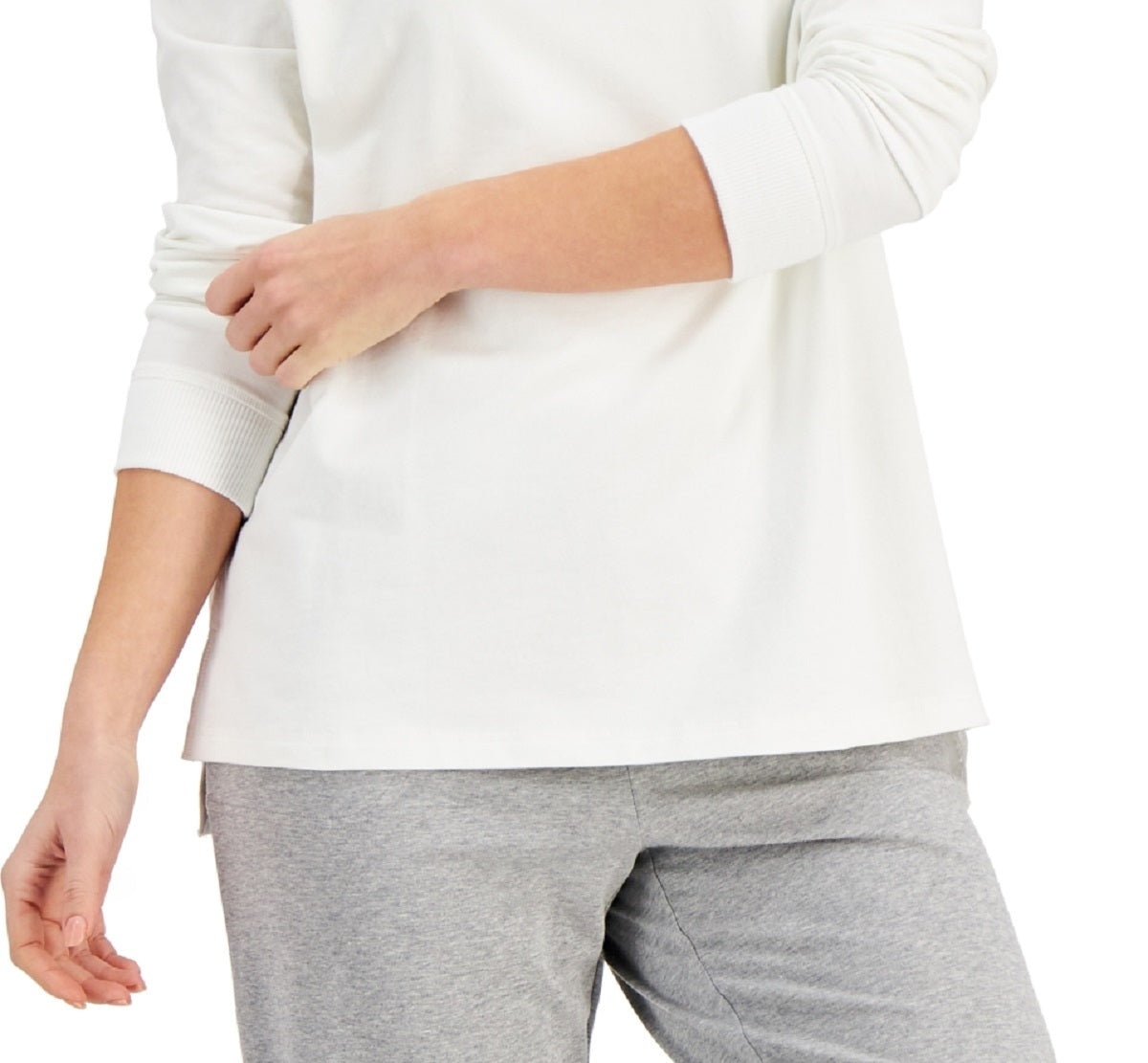 Karen Scott Women's Cotton High Low Sweatshirt White Size X-Large