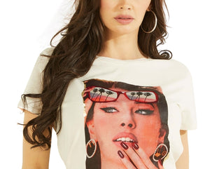 GUESS Women's Cotton Printed Graphic T-Shirt White Size Large