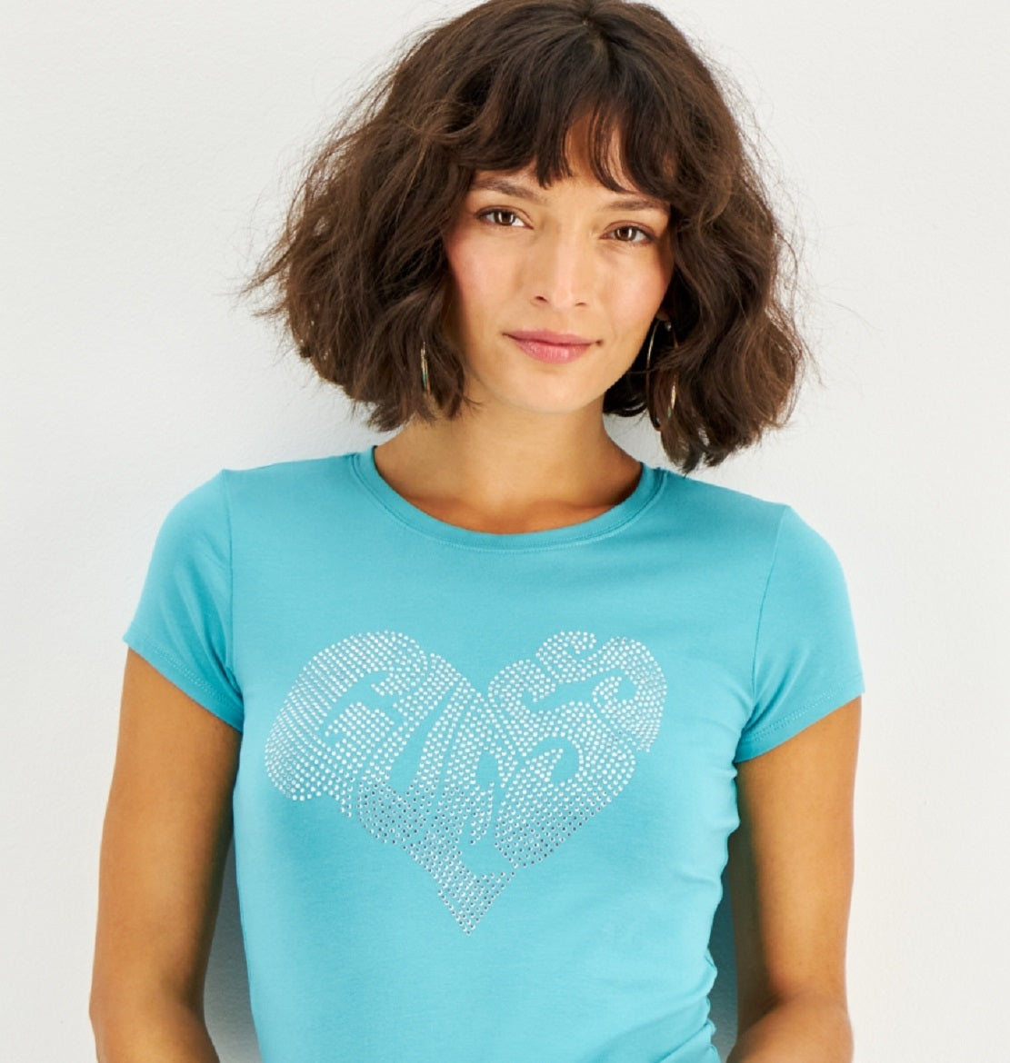 GUESS Women's Embellished Heart T-Shirt Blue Size Small
