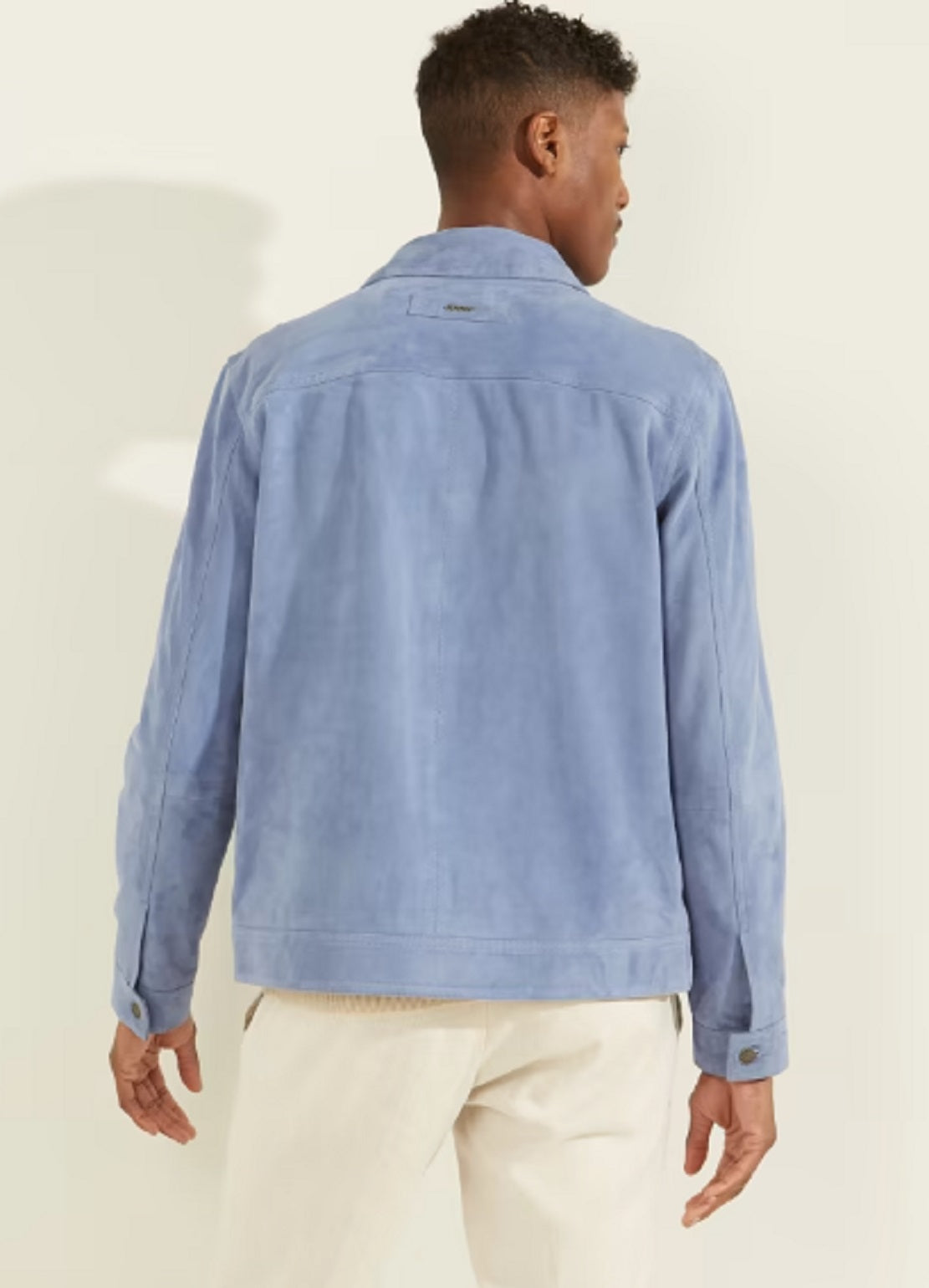 GUESS Men's Suede Leather Trucker Jacket Blue Size Small