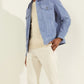GUESS Men's Suede Leather Trucker Jacket Blue Size Small