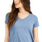Style & Co Women's Burnout V Neck T-Shirt Blue Size Petite Small
