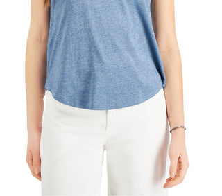 Style & Co Women's Burnout V Neck T-Shirt Blue Size Petite Small