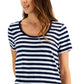 Style & Co Women's Striped Cotton T-Shirt Blue Size Petite Small
