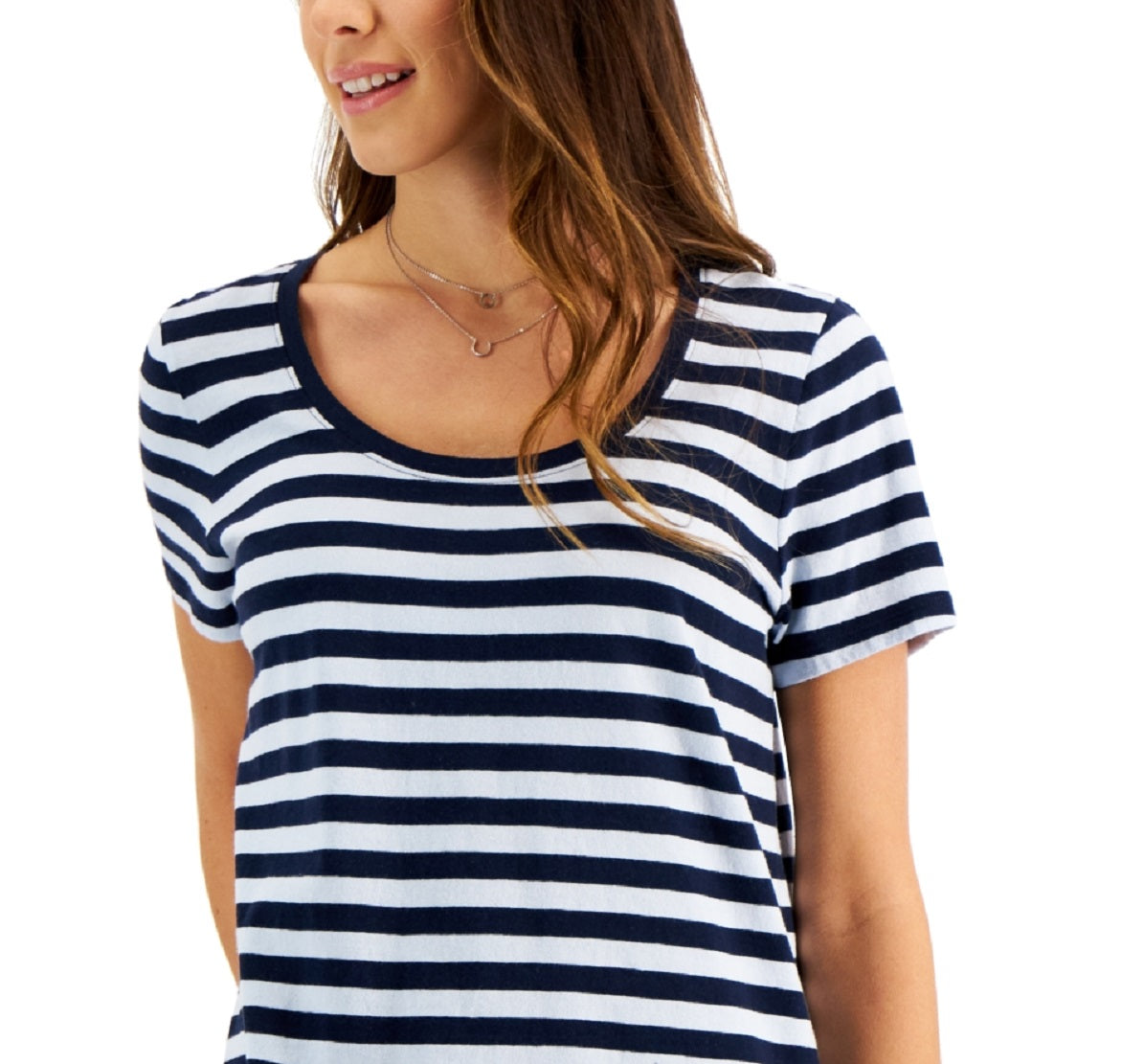 Style & Co Women's Striped Cotton T-Shirt Blue Size Petite Small
