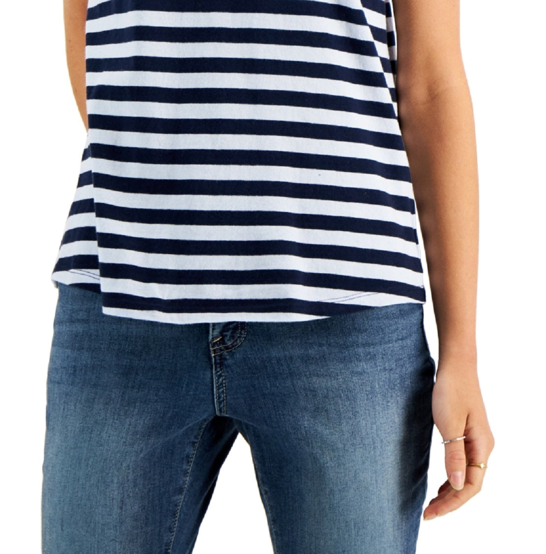Style & Co Women's Striped Cotton T-Shirt Blue Size Petite Small