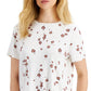 Alfani Women's Printed Crewneck Top Orange Size Petite Small