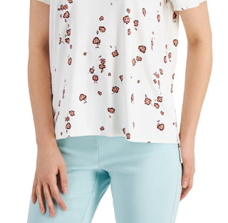 Alfani Women's Printed Crewneck Top Orange Size Petite Small