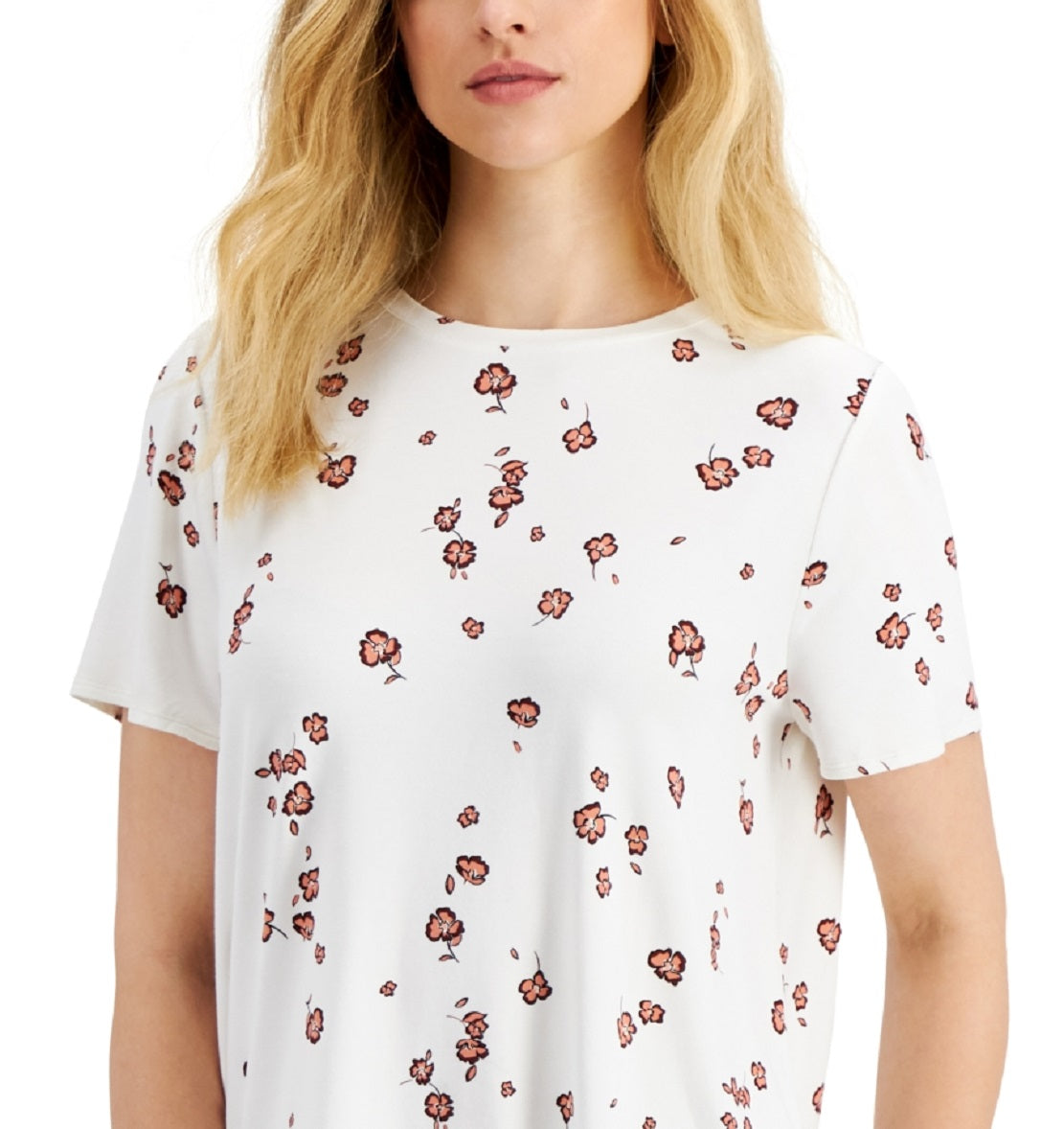 Alfani Women's Printed Crewneck Top Orange Size Petite Small
