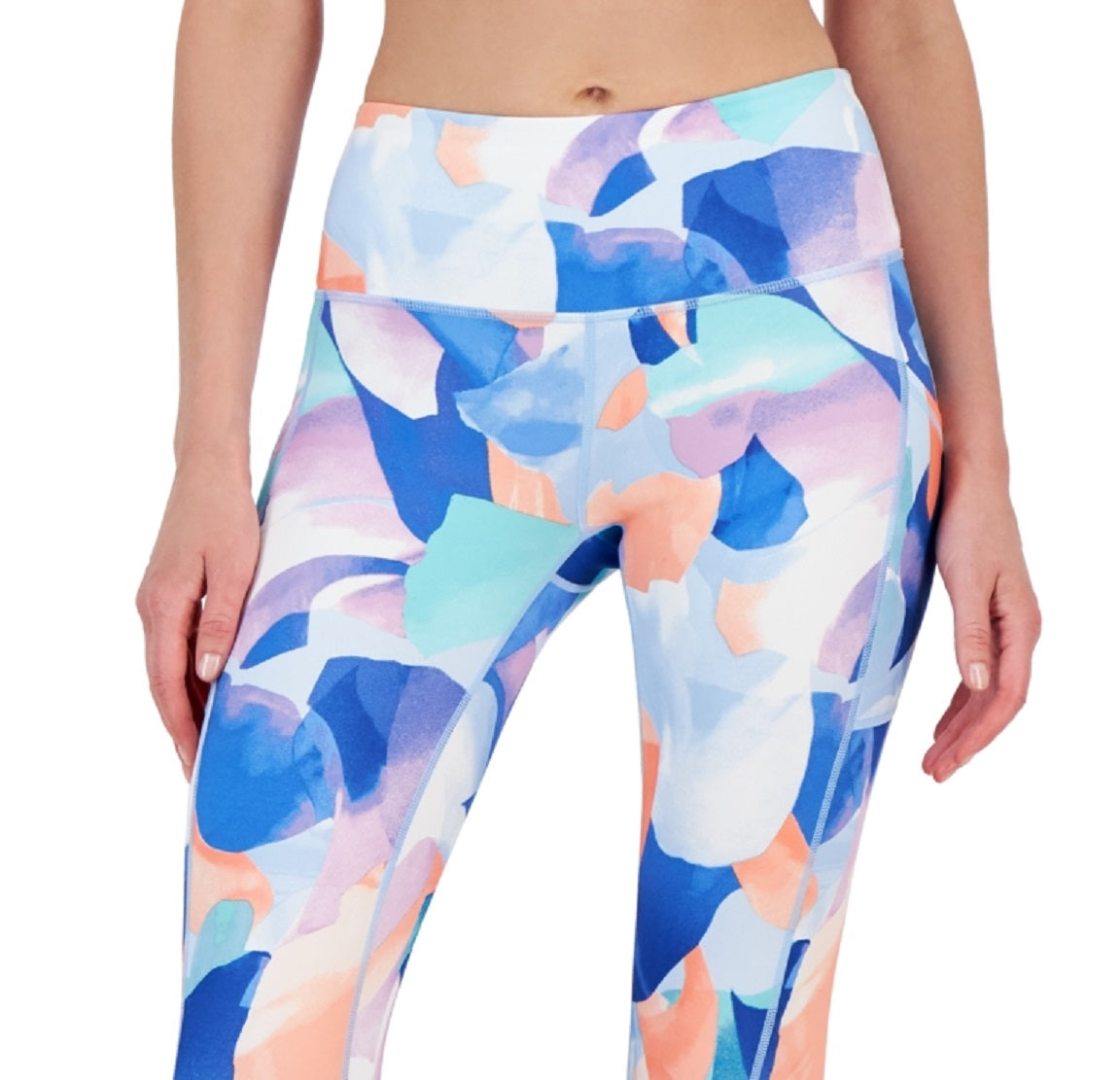 ID Ideology Women's Compression Petal Print Side Pocket Cropped Leggings Blue Size Petite Small