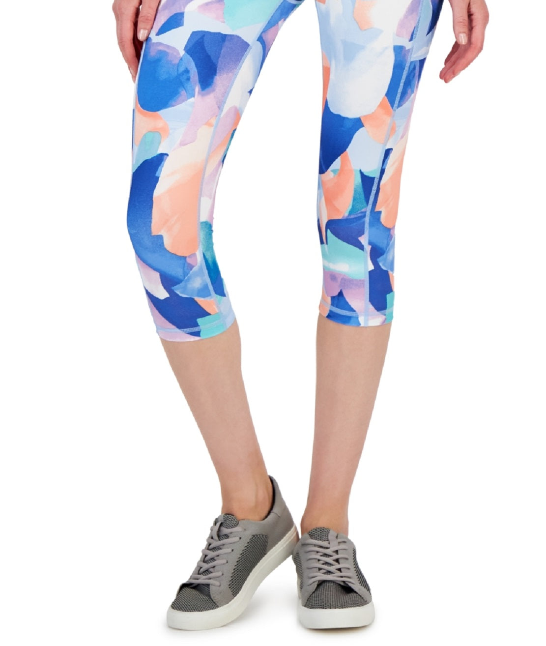 ID Ideology Women's Compression Petal Print Side Pocket Cropped Leggings Blue Size Petite Small
