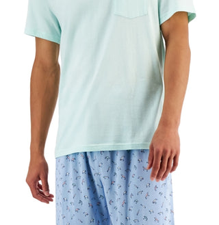 Club Room Men's 2 Pc Solid T-Shirt & Printed Pants Pajama Set Blue Size X-Large