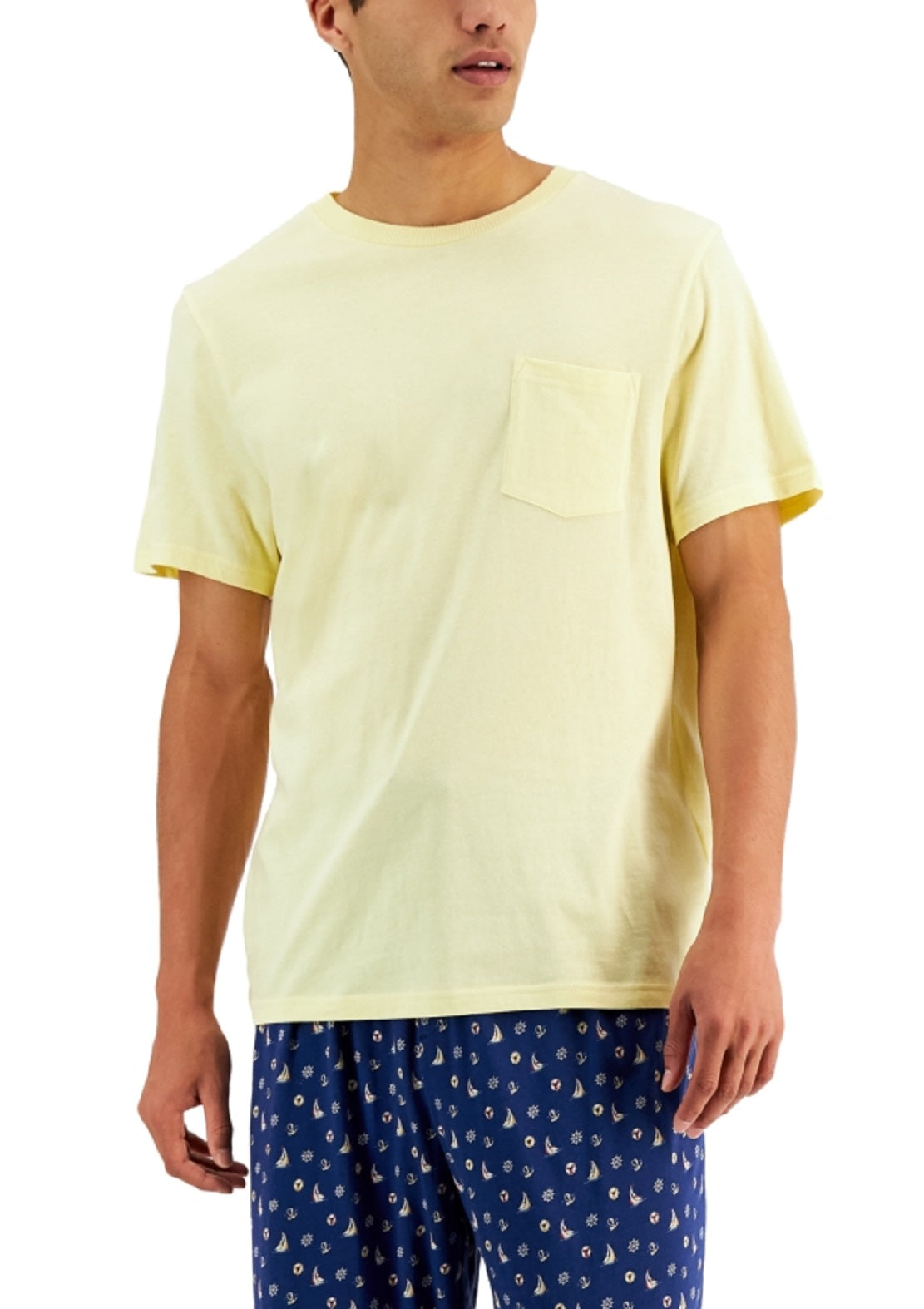 Club Room Men's 2 Pc Solid T-Shirt & Printed Pants Pajama Set Blue Size Small