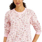 Karen Scott Women's Summer Blooms Printed Fleece Top Pink Size X-Large