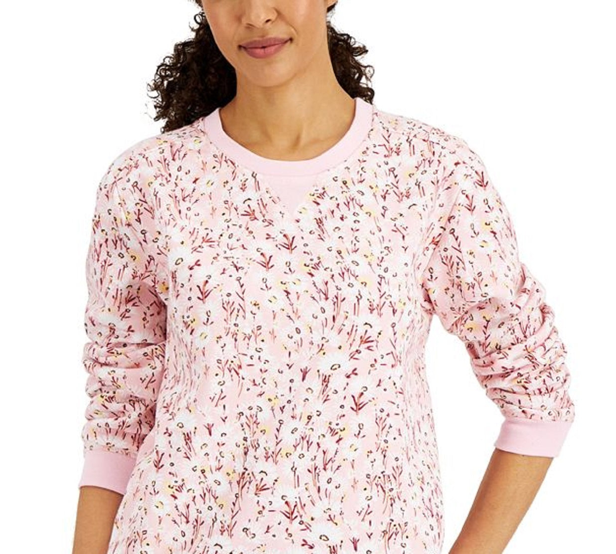 Karen Scott Women's Summer Blooms Printed Fleece Top Pink Size X-Large