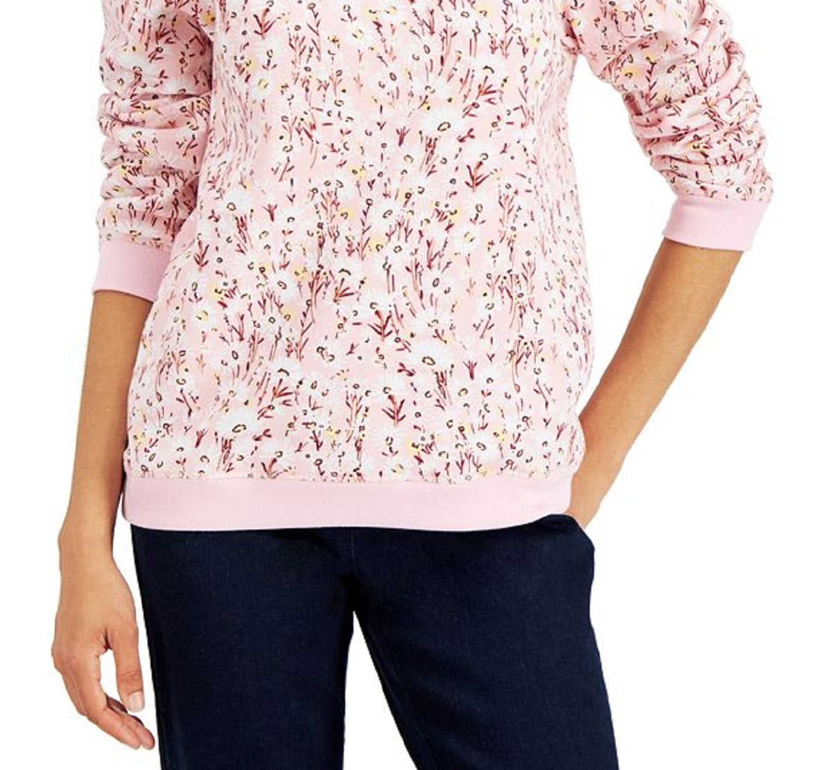 Karen Scott Women's Summer Blooms Printed Fleece Top Pink Size X-Large