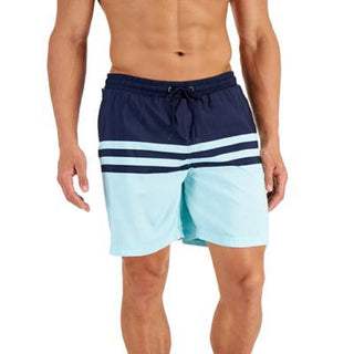 Club Room Men's Quick Dry Performance Colorblocked Stripe 7 Swim Trunks Blue Size X-Large
