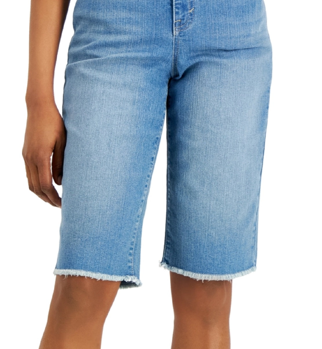 Style & Co Women's Mid Rise Raw Hem Bermuda Shorts Blue Size 10 Petite