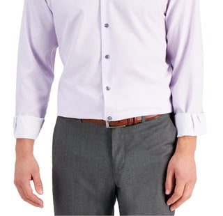 Alfani Men's Slim Fit 4 Way Stretch Geo Print Dress Shirt Purple Size 34X35