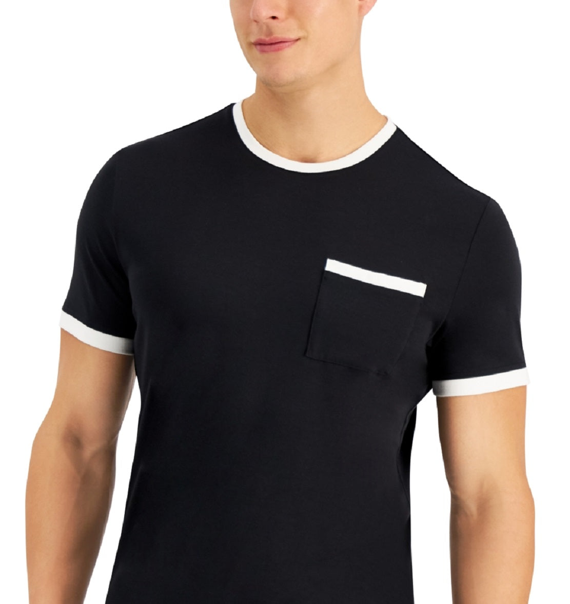 Alfani Men's Contrast Trim Pocket T-Shirt Black Size Medium