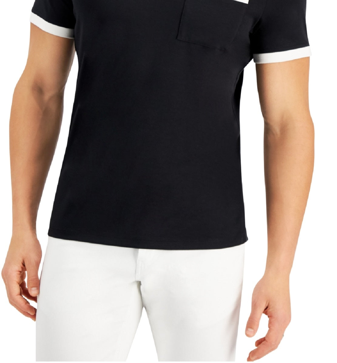 Alfani Men's Contrast Trim Pocket T-Shirt Black Size Medium