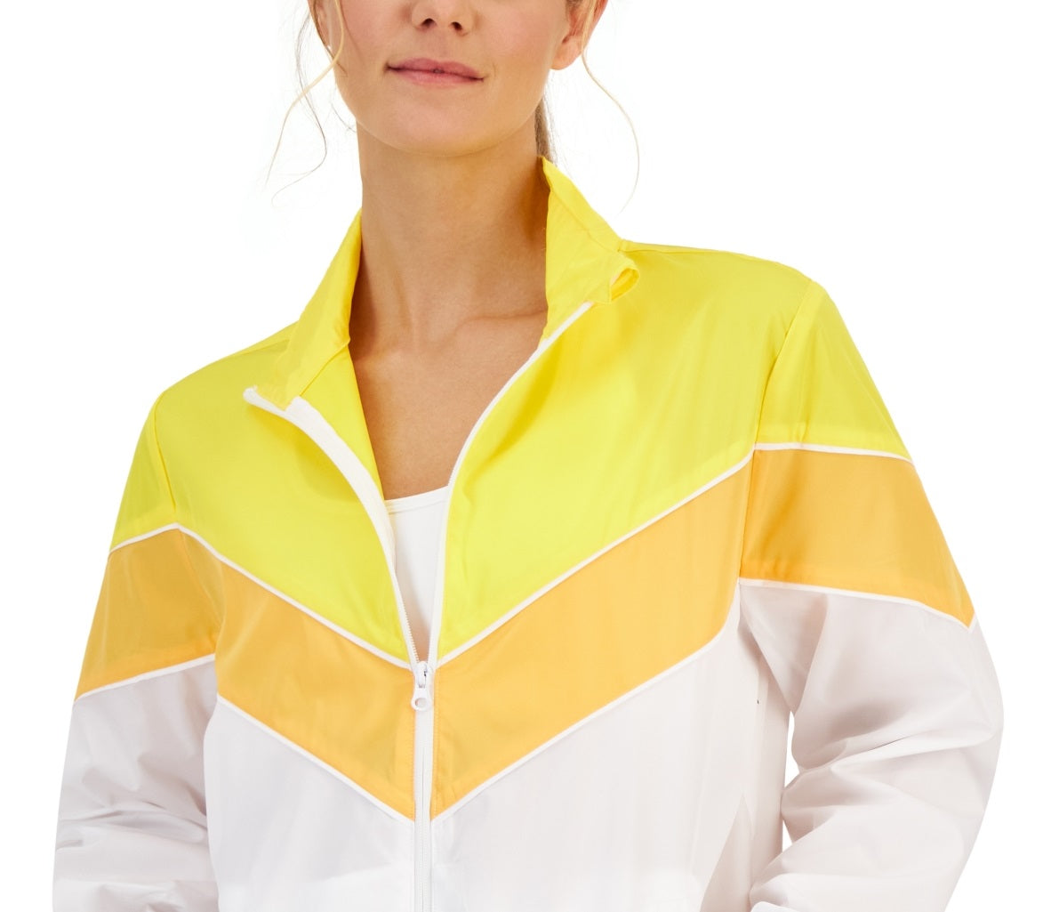 ID Ideology Women's Chevron Striped Windbreaker Yellow Size Medium